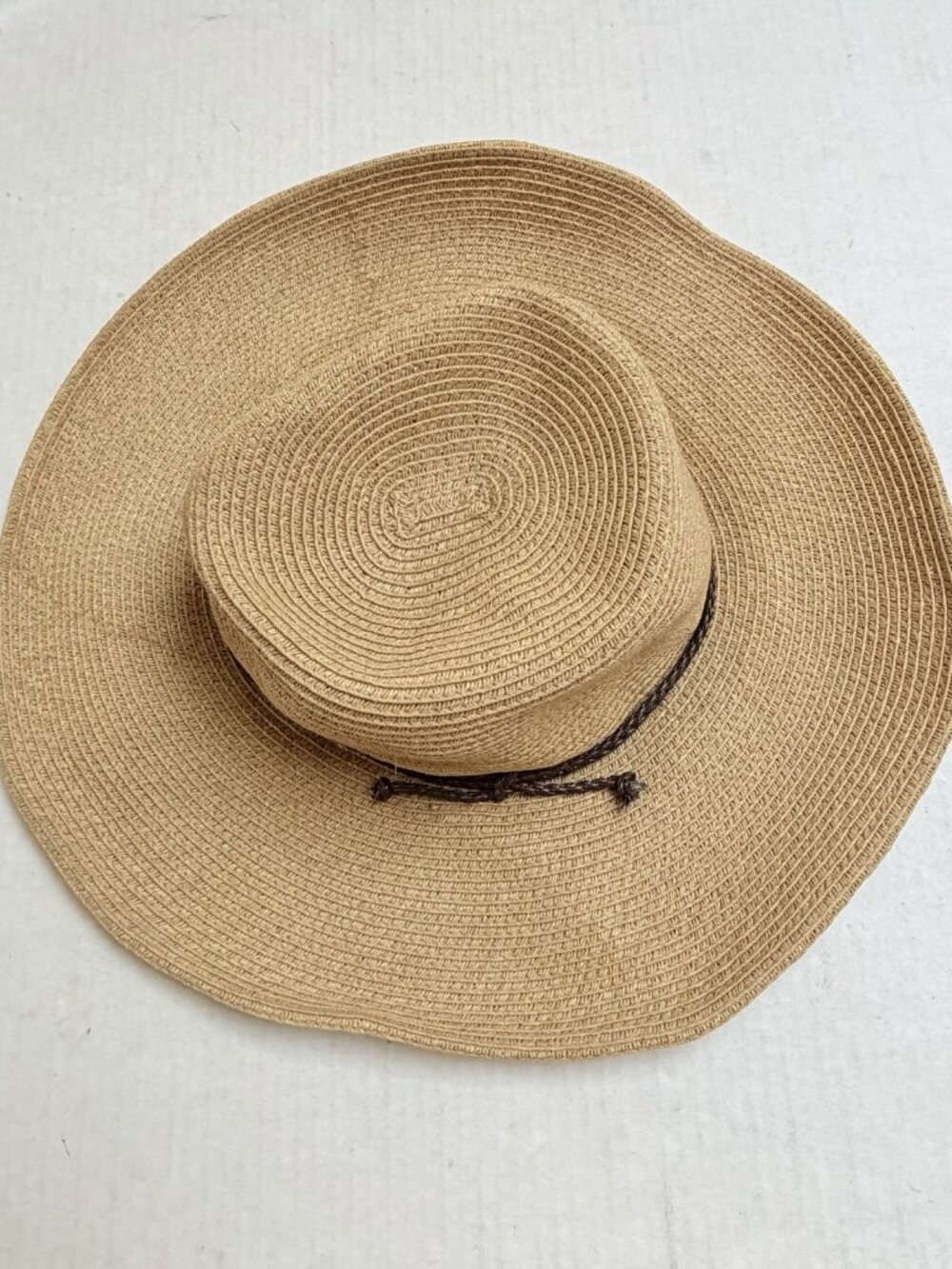 Nine West Wide Brim Straw Sun Hat Tan Braided Band Beach Resort‎ Travel Style